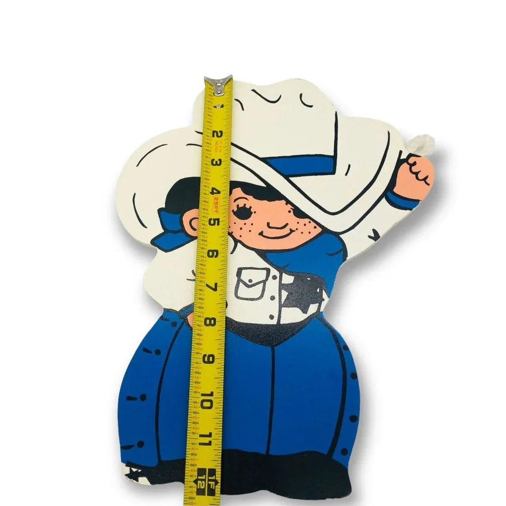 Vtg Hand-Painted Wooden Little Boy Sheriff Wall Plaque Decor Hat Spurs Freckles
